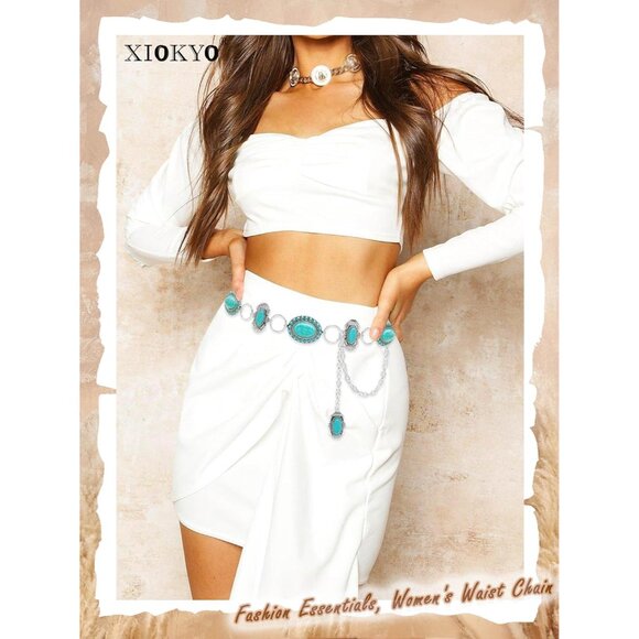 Turquoise Concho Western Belt Silver Cowgirl Country Accessories for Women - Picture 2 of 7